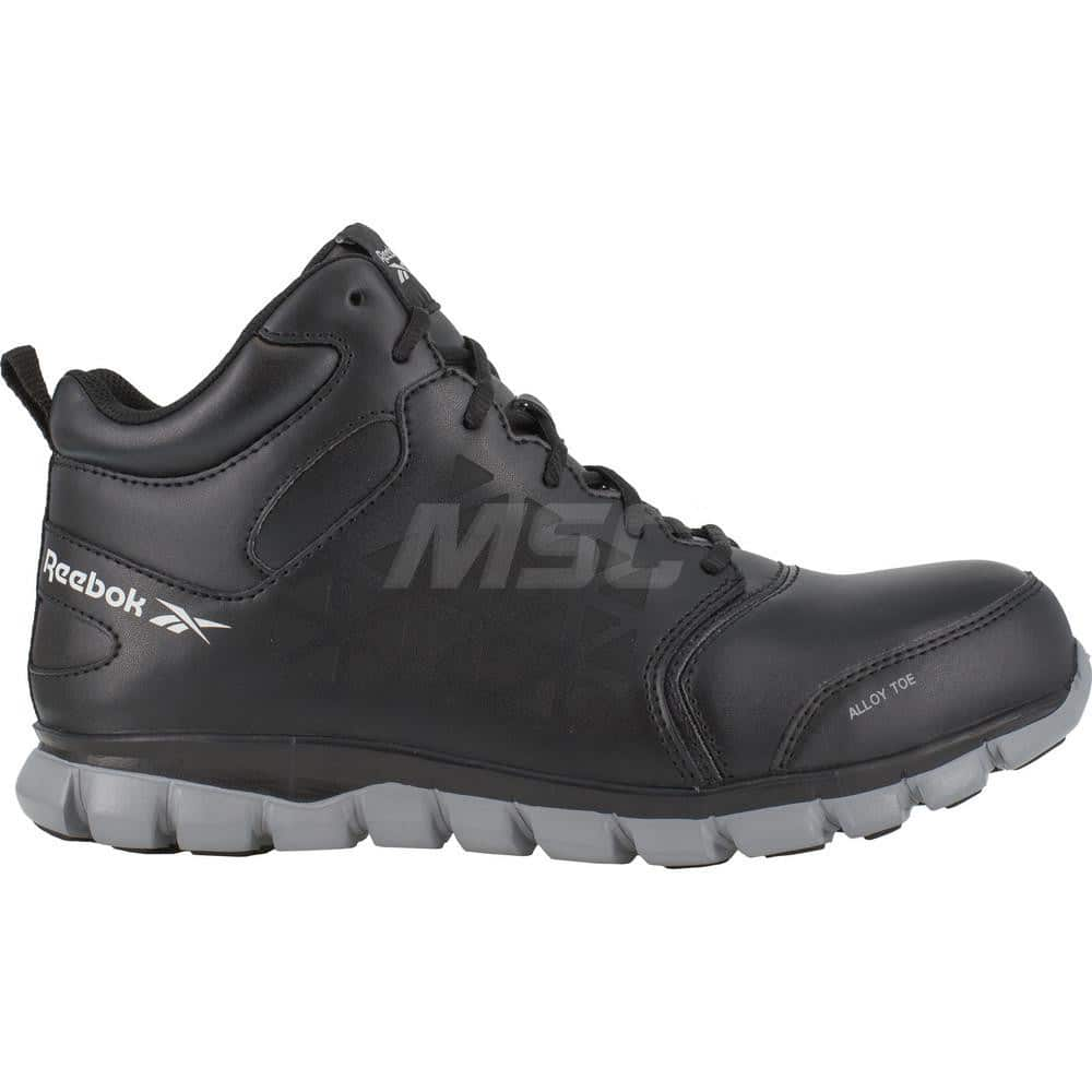 Work Boot: Size 10, Leather, Alloy Toe Black, Medium Width, Non-Slip Sole