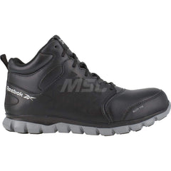 Work Boot: Size 9, Leather, Alloy Toe Black, Medium Width, Non-Slip Sole