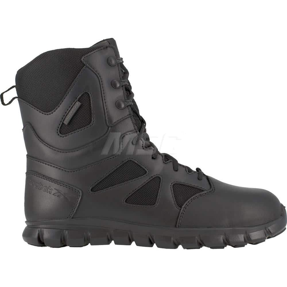 Work Boot: Size 7.5, 8″ High, Leather, Composite Toe Black, Wide Width, Non-Slip Sole