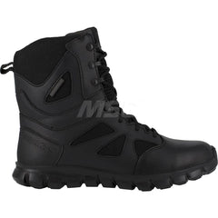 Work Boot: Size 15, 8″ High, Leather, Plain Toe Black, Wide Width, Non-Slip Sole