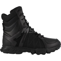 Work Boot: Size 10.5, 8″ High, Leather, Plain Toe Black, Wide Width, Non-Slip Sole