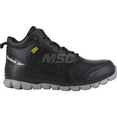 Work Boot: Size 4, Leather, Alloy Toe Black, Medium Width, Non-Slip Sole