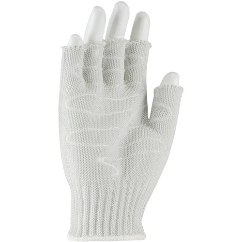 ‎22-615LHSS SS Engineered Yarn Glove - 3-strand Stainless Steel Wire Core/ /Poly - Hvy Wgt - Wht - Half-Finger - Exact Industrial Supply