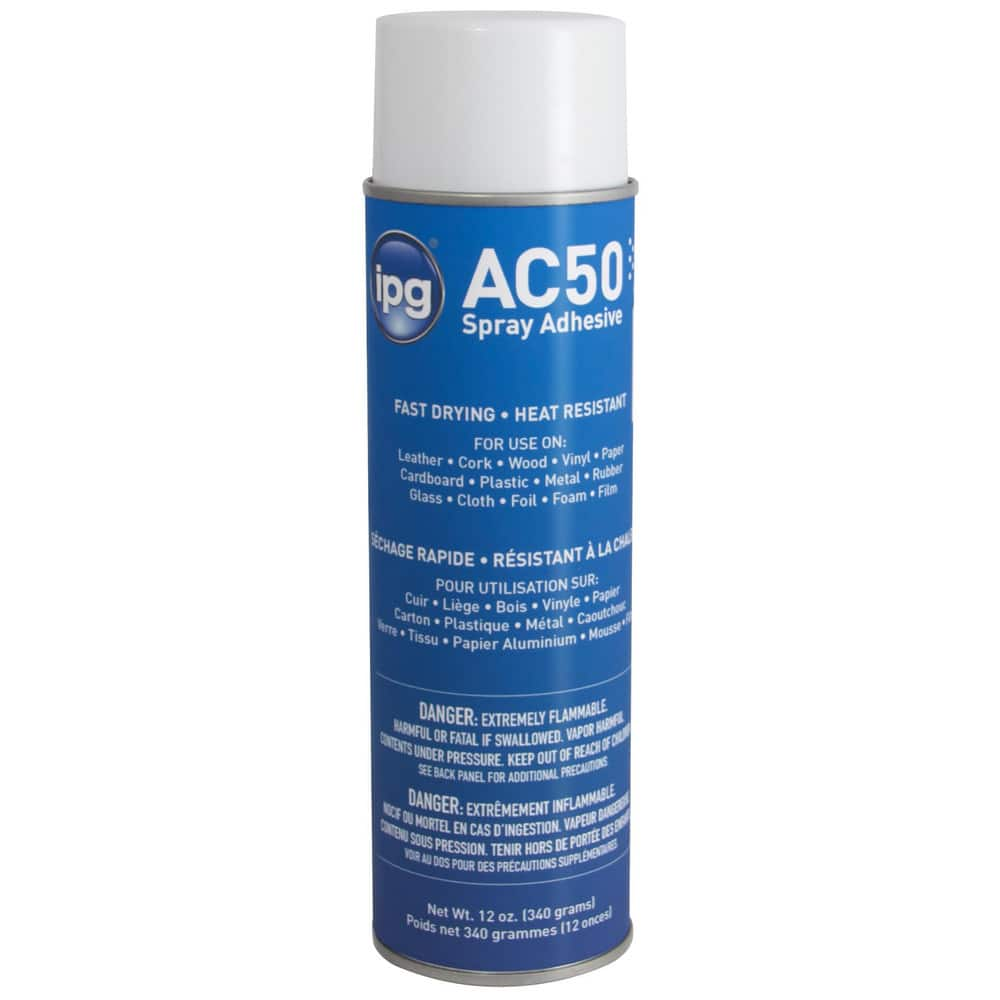 Spray Adhesives; Form: Liquid; Gas; Container Type: Aerosol Can; Working Time: 15; Color: Translucent; Series: AC50SP; Flammability: Yes; Bonding Strength: High Strength; Coverage: 100; Heat Resistance: 70; Standards: National VOC Compliant. VOC content l