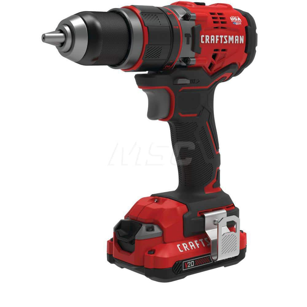 Cordless Hammer Drill: 20V, 1/2″ Chuck, 35,700 BPM, 2,100 RPM Keyless Chuck, Reversible, 2 Lithium-ion CMCB202 Batteries Included, Charger Included