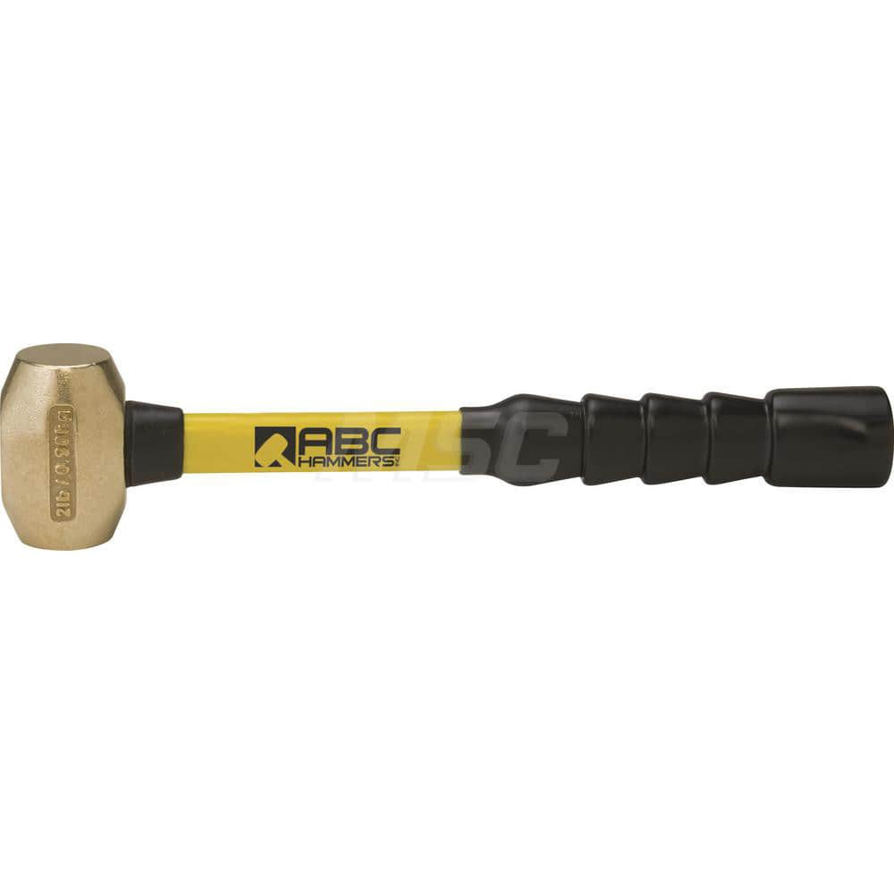 2 lb Brass Striking Hammer, Non-Sparking, Non-Marring 1 1/2 ™ Face Diam, 3 ™ Head Length, 14 ™ OAL, 12 ™ Fiberglass Handle, Double Faced 1-1/2″ Face Diam, 3″ Head Length, 14″ OAL, 12″ Fiberglass Handle