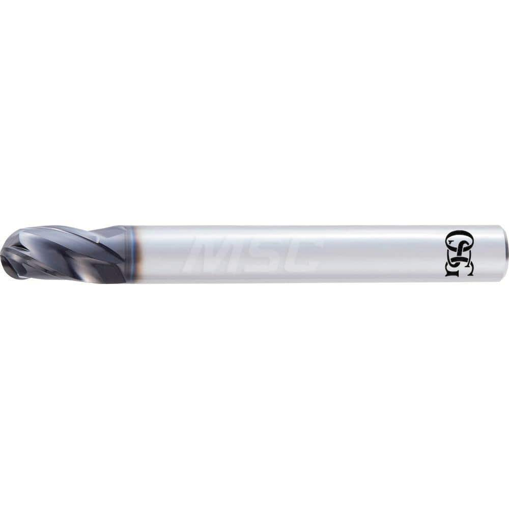 Ball End Mill: 0.5″ Dia, 0.75″ LOC, 3 Flute, Solid Carbide 4″ OAL, 1/2″ Shank Dia, 30 ° Helix, DUROREY Coated, Single End, Series 4630