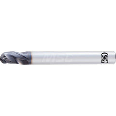 Ball End Mill: 0.375″ Dia, 0.5625″ LOC, 3 Flute, Solid Carbide 3-1/2″ OAL, 3/8″ Shank Dia, 30 ° Helix, DUROREY Coated, Single End, Series 4630