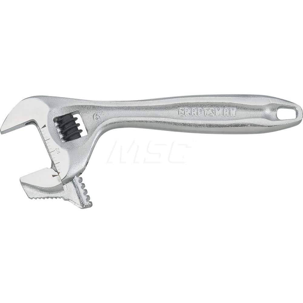 Adjustable Wrench: 6″ OAL Steel, Polished Chrome Finish