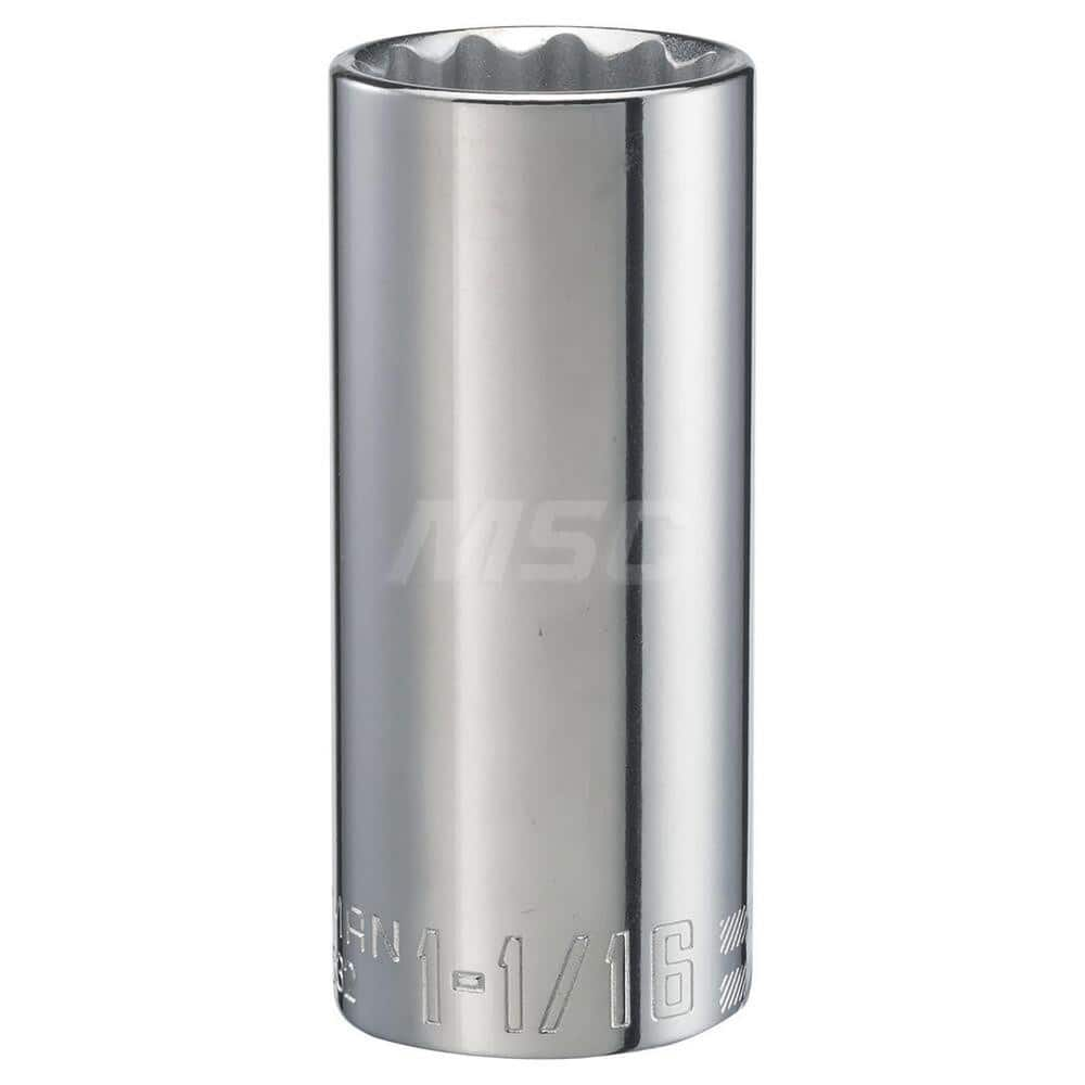 Hand Socket: 1/2″ Drive, 1-1/16″ Socket, 12-Point Chrome-Plated & Polished