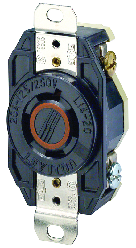 20 Amp; 125/250 Volt; NEMA L14-20R; 3P; 4W; Flush Mtg Locking Receptacle; Industrial Grade; Grounding; V-0-MAX - Black - Makers Industrial Supply