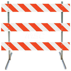 Traffic Barricades; Type: Type III; Barricade Height (Inch): 63; Material: Galvanized Steel Feet; Plastic Board; Galvanized High Carbon Steel Upright; Barricade Width (Inch): 96; Reflective: Yes; Compliance: NCHRP-350; MUTCD; Weight (Lb.): 16.0000; Top Pa