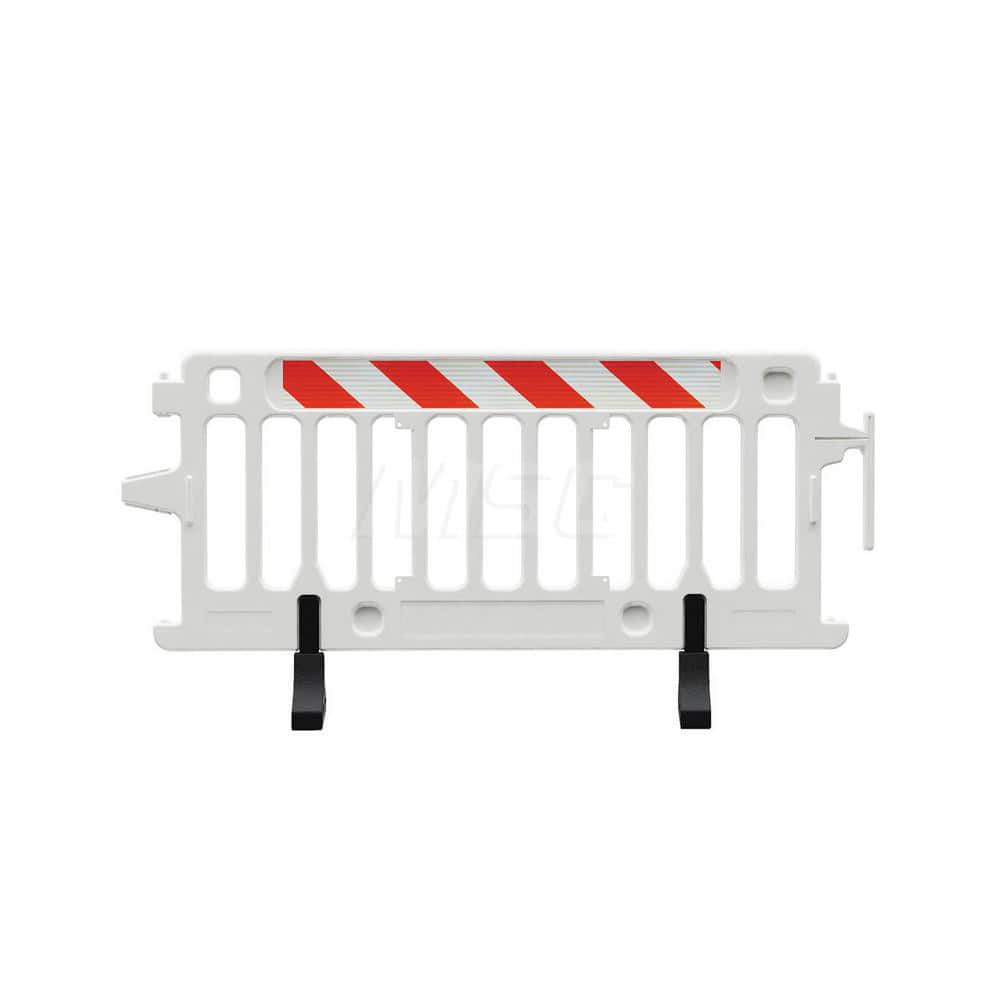 Folding Gates & Barricades; Type: Crowd Control Parade Barricade; Height (Inch): 39.5; Max Width (Inch): 21; Material: Plastic; Color: White; Additional Information: Comes with Recycled Rubber Feet; Reflective: High Intensity Prismatic Grade Striped Sheet