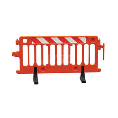 Folding Gates & Barricades; Type: Crowd Control Parade Barricade; Height (Inch): 39.5; Max Width (Inch): 21; Material: Plastic; Color: Orange; Additional Information: Comes with Recycled Rubber Feet; Reflective: High Intensity Prismatic Grade Striped Shee