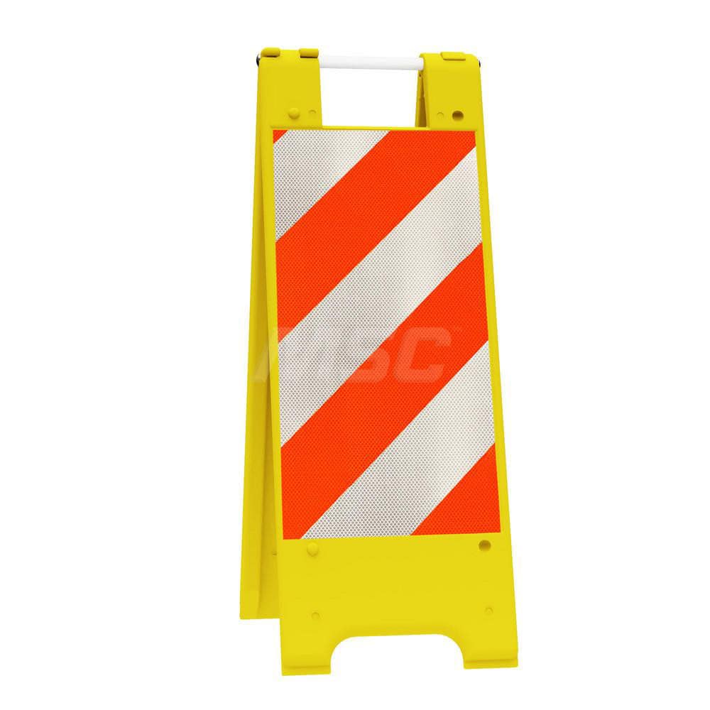 Barrier Parts & Accessories; Type: Sign Stand; Color: Yellow; Height (Decimal Inch): 36.000000; Base Material: Polyethylene; Length (Inch): 3; Width (Inch): 13; Finish/Coating: Yellow; For Use With: Indoor & Outdoor; Material: Plastic; Tape Color: Orange/