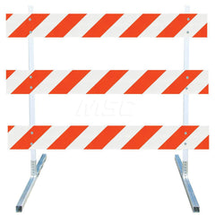 Traffic Barricades; Type: Type III; Barricade Height (Inch): 63; Material: Plastic Board; Polymer Plastic Upright; Galvanized High Carbon Steel Feet; Barricade Width (Inch): 96; Reflective: Yes; Compliance: MASH Compliant; MUTCD; Weight (Lb.): 19.0000; To