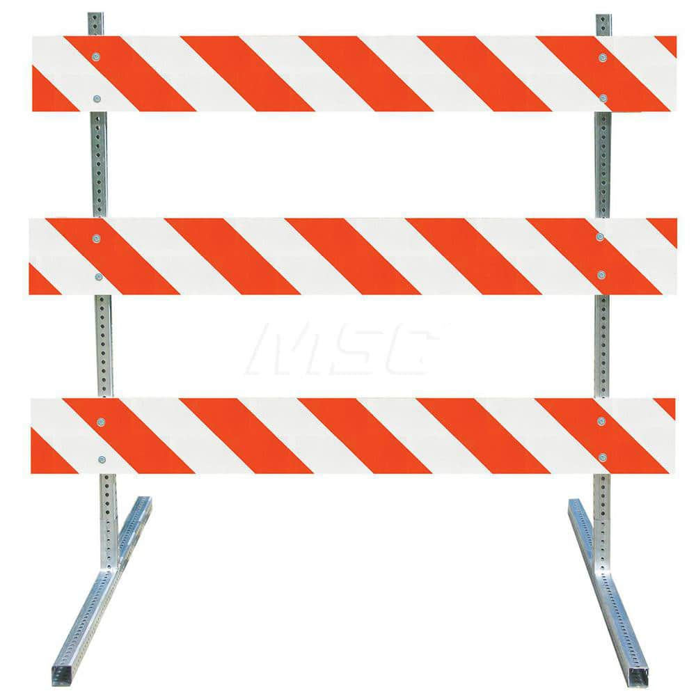 Traffic Barricades; Type: Type III; Barricade Height (Inch): 63; Material: Plastic Board; Galvanized High Carbon Steel Upright & Feet; Barricade Width (Inch): 72; Reflective: Yes; Compliance: NCHRP-350; MUTCD; Weight (Lb.): 19.0000; Top Panel Height (Inch