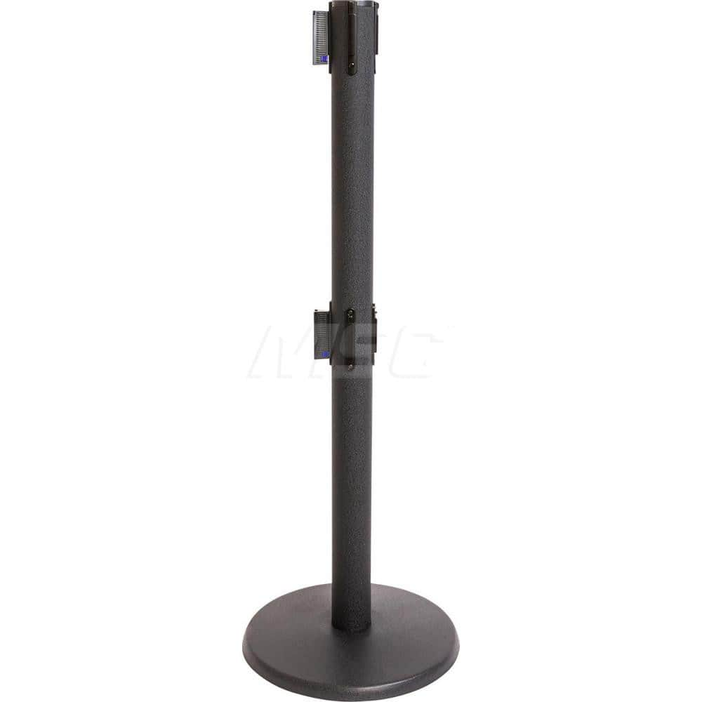 Free Standing Barrier Post: 40″ High, 2-1/2″ Dia, Steel Post Cast Iron with NoScuff Round & Standard Base, Black