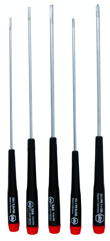 5 Piece - Precision Long Slotted & Phillips Screwdriver Set - #26192 - Includes: Slotted 2.5 - 4.0mm Phillips #0 - 1 - Makers Industrial Supply