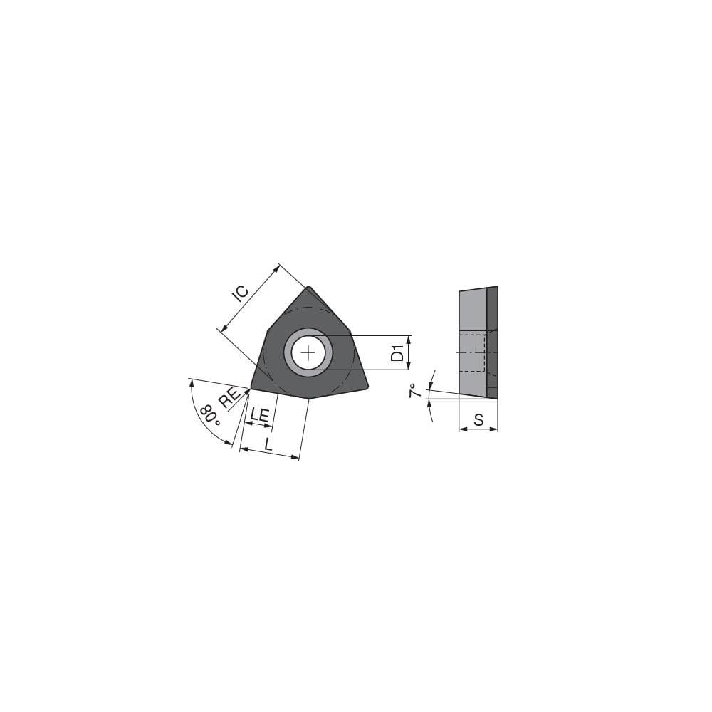 Turning Insert:  WCGW1215TN012DF3,  Polycrystalline Cubic Boron Nitride TiCN Finish,  Neutral,  0.0079″ Corner Radius,  80.0 &deg N/A Trigon,  Series  WCGW