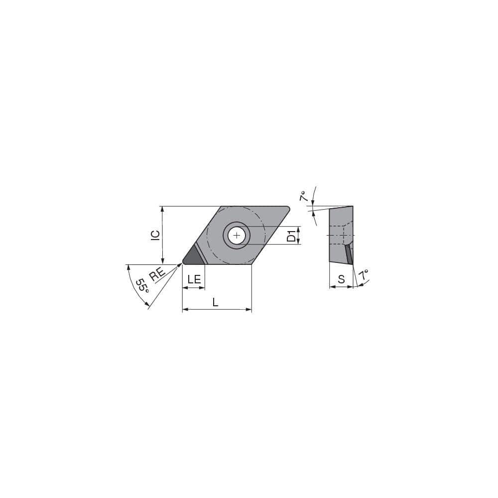 Turning Insert:  DCGT21.52FN_A3 CTDMD05,  Polycrystalline Diamond Neutral,  1/4″ Inscribed Circle,  0.0315″ Corner Radius,  55.0 &deg N/A Diamond,  Series  DCGT