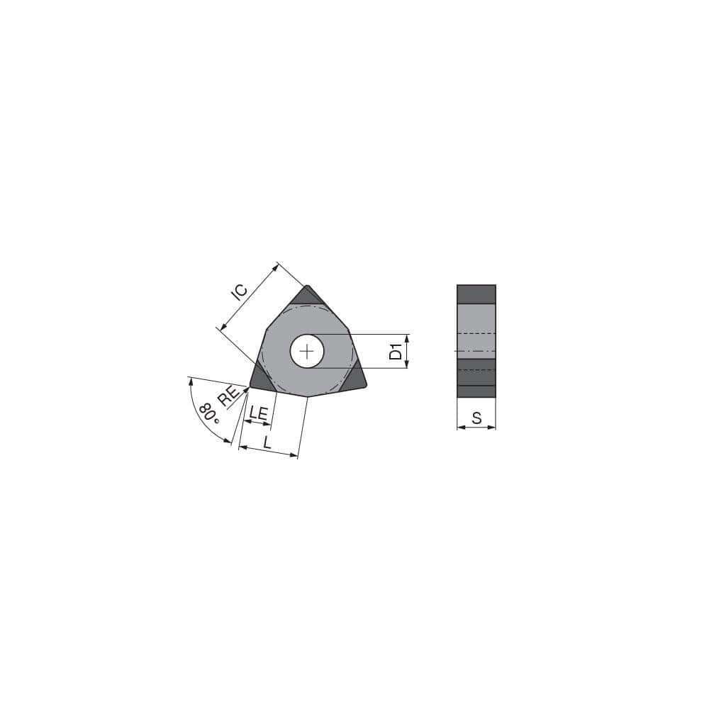 Turning Insert:  WNGA431TN020FV5,  Polycrystalline Cubic Boron Nitride Uncoated Finish,  Neutral,  1/2″ Inscribed Circle,  0.0157″ Corner Radius,  80.0 &deg N/A Trigon,  Series  WNGA