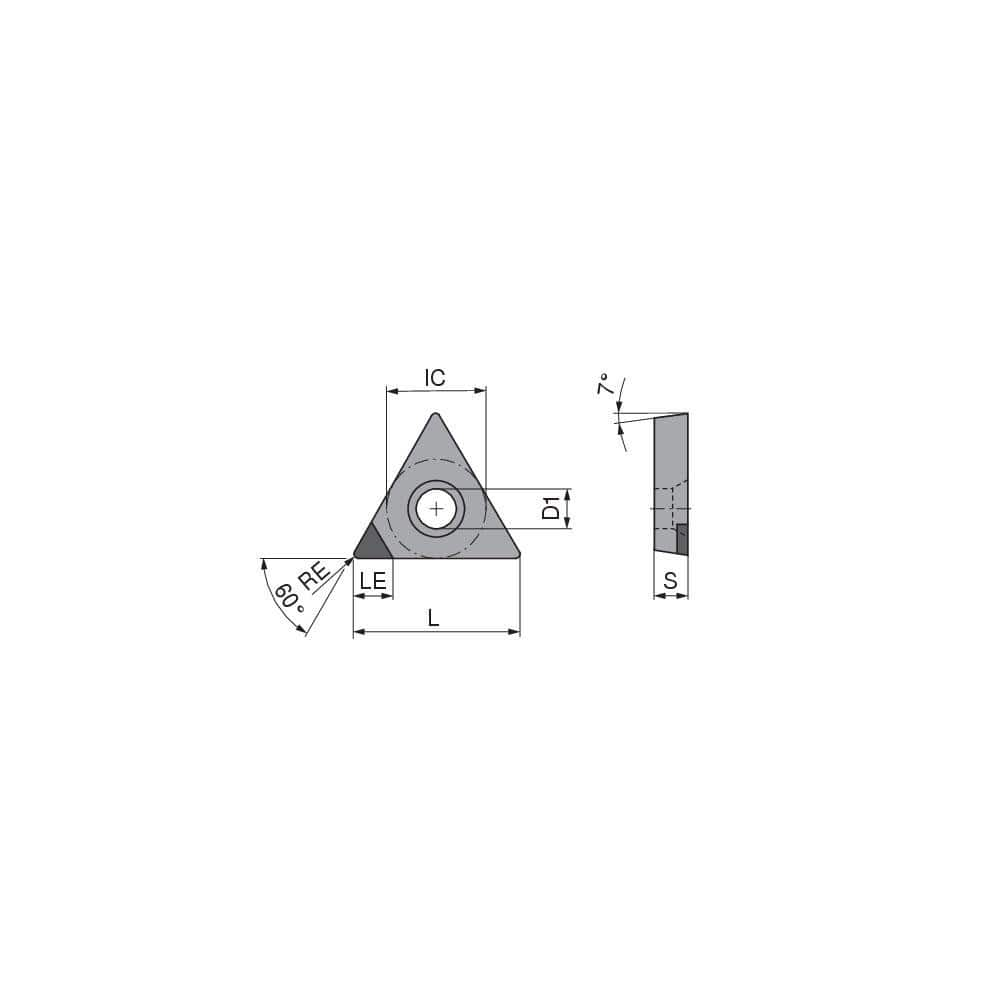 Turning Insert:  TCGW32.52FNA17 CTDPD20,  Polycrystalline Diamond Uncoated Finish,  Neutral,  0.0315″ Corner Radius,  60.0 &deg N/A Triangle,  Series  TCGW