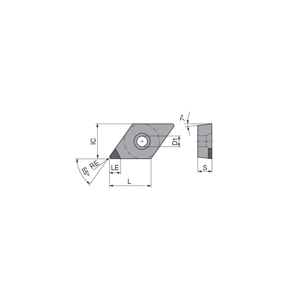 Turning Insert:  DCGW21.52FN_A3 CTDMD05,  Polycrystalline Diamond Neutral,  1/4″ Inscribed Circle,  0.0315″ Corner Radius,  55.0 &deg N/A Diamond,  Series  DCGW