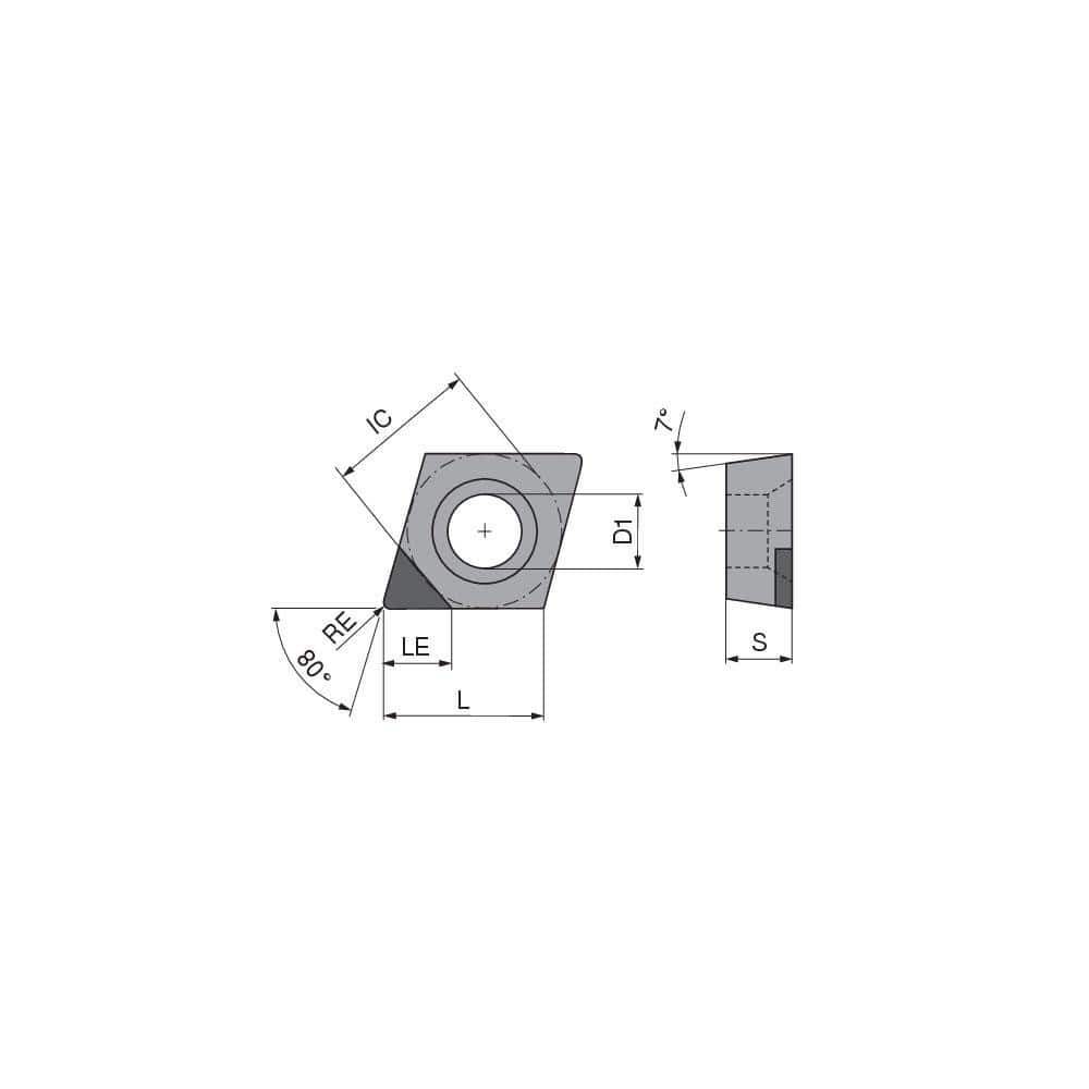 Turning Insert:  CCGW21.52FN_A3 CTDMD05,  Polycrystalline Diamond Neutral,  1/4″ Inscribed Circle,  0.0315″ Corner Radius,  80.0 &deg N/A Diamond,  Series  CCGW