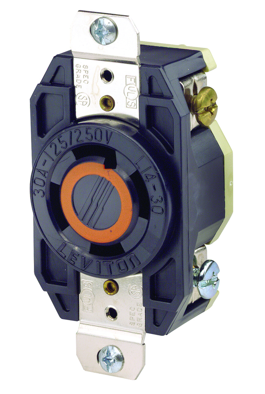 30 Amp; 125/250 Volt; NEMA L14-30R; 3P; 4W; Flush Mtg Locking Receptacle; Industrial Grade; Grounding; V-0-MAX - Black - Makers Industrial Supply