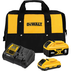 DeWALT - Power Tool Batteries; Voltage: 20.00 ; Battery Chemistry: Lithium Ion ; Battery Capacity (Ah): 6.00 ; Battery Series: 20V MAX ; Includes: 20-Volt MAX 6.0Ah XR Battery; 20-Volt MAX 4.0Ah; Charger; Storage Bag ; Charger Replacement Number: DCB1106 - Exact Industrial Supply