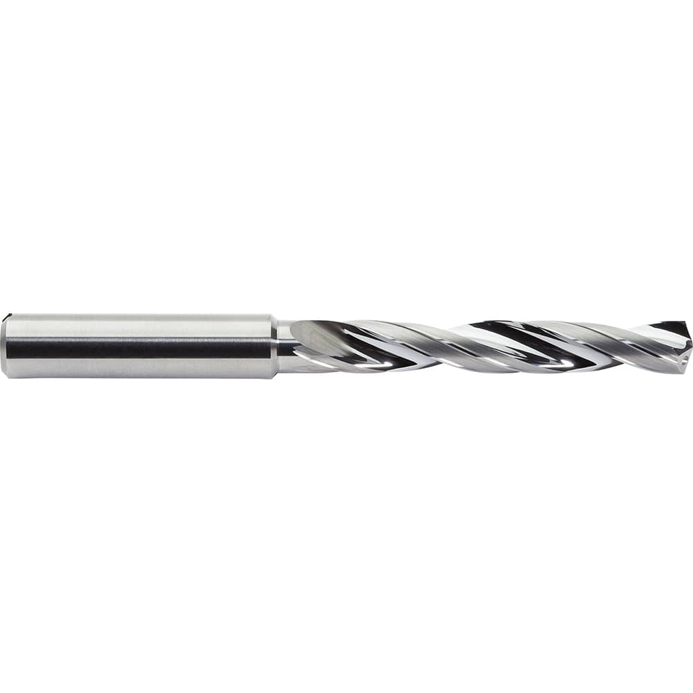 Jobber Length Drill Bit: 0.4016″ Dia, 142 °, Solid Carbide Bright/Uncoated, 4.6457″ OAL, Right Hand Cut, Helical Flute, Straight-Cylindrical Shank