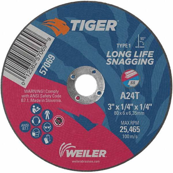 Weiler - 3 x 1/4, 1/4" Hole Aluminum Oxide Cutoff Wheel - Makers Industrial Supply