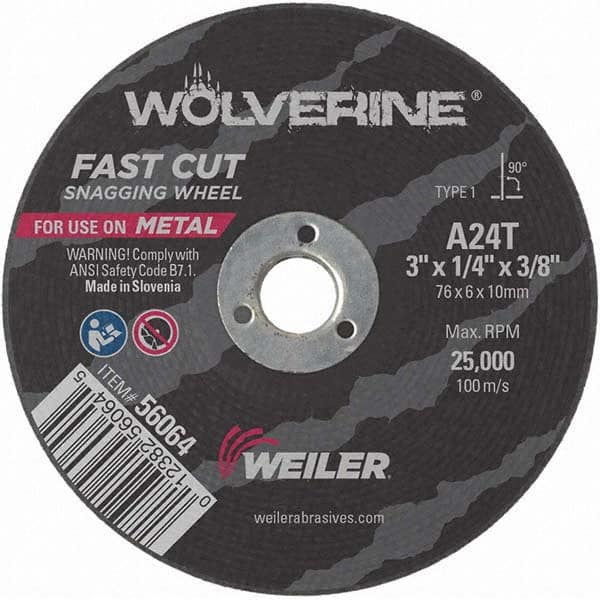 Weiler - 3 x 1/4, 3/8" Hole Aluminum Oxide Cutoff Wheel - Makers Industrial Supply