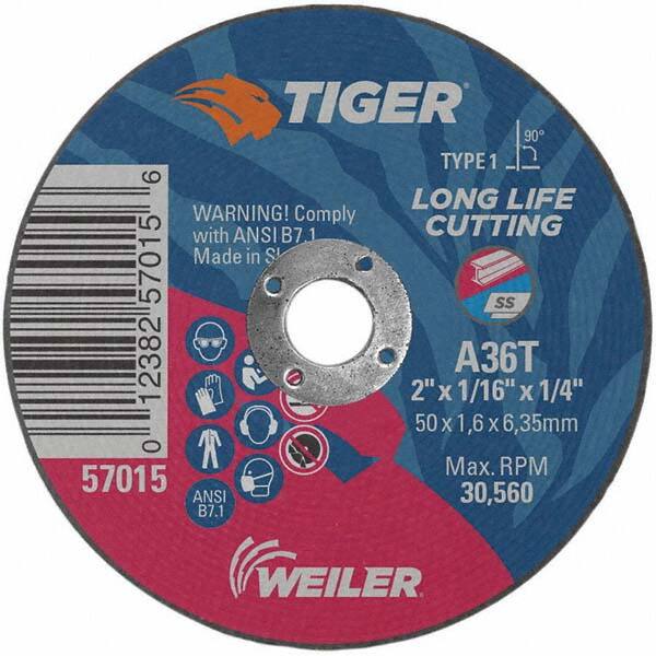 Weiler - 2 x 1/16, 1/4" Hole 36 Grit Aluminum Oxide Cutoff Wheel - Makers Industrial Supply