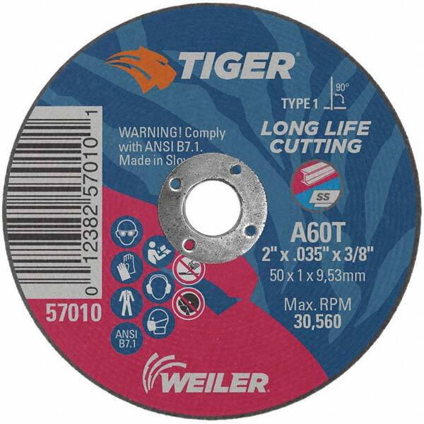 Weiler - 2 x 0.035, 3/8" Hole 60 Grit Aluminum Oxide Cutoff Wheel - Makers Industrial Supply