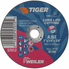 Weiler - 2 x 1/8, 3/8" Hole 36 Grit Aluminum Oxide Cutoff Wheel - Makers Industrial Supply