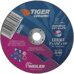 Weiler - 3 x 1/16, 1/4" Hole 36 Grit Ceramic Alumina Cutoff Wheel - Makers Industrial Supply