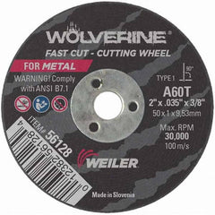 Weiler - 2 x 0.035, 3/8" Hole 60 Grit Aluminum Oxide Cutoff Wheel - Makers Industrial Supply