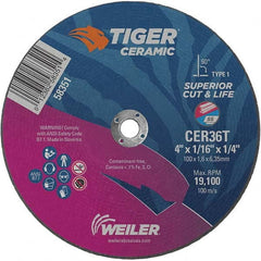 Weiler - 4 x 1/16, 1/4" Hole 36 Grit Ceramic Alumina Cutoff Wheel - Makers Industrial Supply