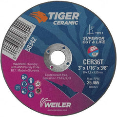 Weiler - 3 x 1/16, 3/8" Hole 36 Grit Ceramic Alumina Cutoff Wheel - Makers Industrial Supply