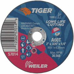 Weiler - 2 x 0.035, 1/4" Hole 60 Grit Aluminum Oxide Cutoff Wheel - Makers Industrial Supply