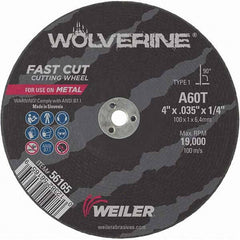 Weiler - 4 x 0.035, 1/4" Hole 60 Grit Aluminum Oxide Cutoff Wheel - Makers Industrial Supply