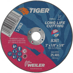 Weiler - 3 x 1/8, 3/8" Hole 36 Grit Aluminum Oxide Cutoff Wheel - Makers Industrial Supply