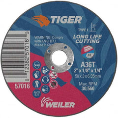 Weiler - 2 x 1/8, 1/4" Hole 36 Grit Aluminum Oxide Cutoff Wheel - Makers Industrial Supply