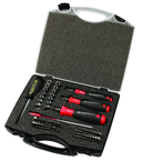 59 Piece - Torque Control - #28589 - Includes: Torque handle 10-50 Inch/Lbs; 5-10 Inch/Lbs and 15-80 Inch lbs. Hex; Torx®; Phillips; Slotted; Pozi Bits and Sockets in Storage Case - Makers Industrial Supply