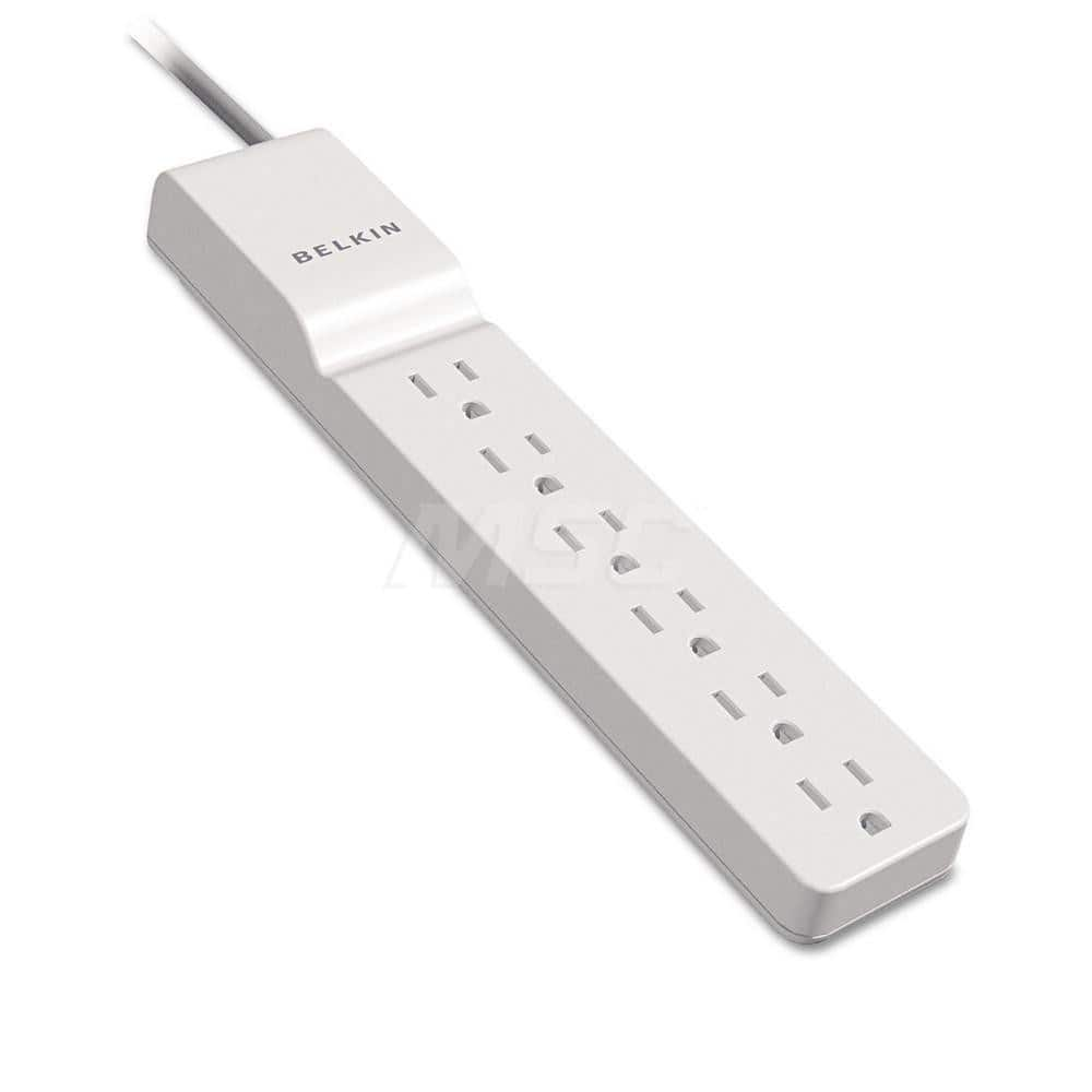 Belkin - Power Outlet Strips; Amperage: 15 ; Voltage: 125 ; Number of Outlets: 6 ; Material: Plastic ; Mounting Type: Floor ; Cord Length (Feet): 8 - Exact Industrial Supply