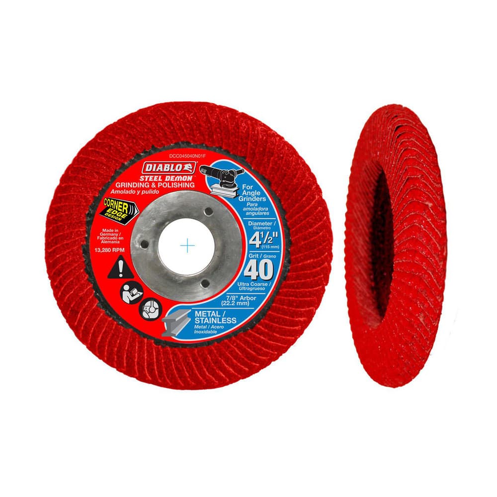 Flap Discs; Flap Disc Type: Type 29; Disc Diameter (Decimal Inch): 4-1/2; Center Hole Size: 7/8; Grade: Ultra Coarse; Grit: 40; Maximum Rpm: 13280.000; Disc Color: Red