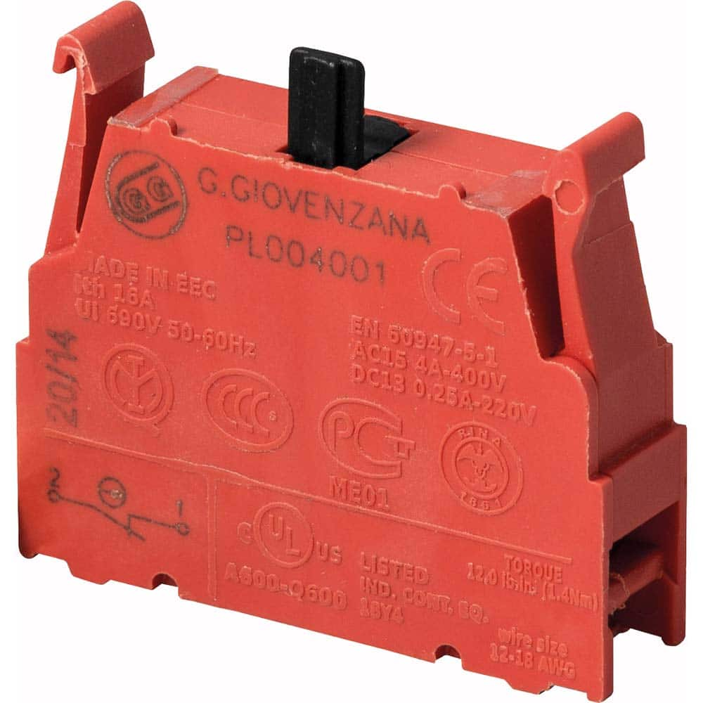 Automation Systems Interconnect - Pushbutton Switch Accessories; Switch Accessory Type: Contact Block ; For Use With: Pendtant Stations ; Color: Red ; Operator Illumination: NonIlluminated ; Material: Plastic - Exact Industrial Supply