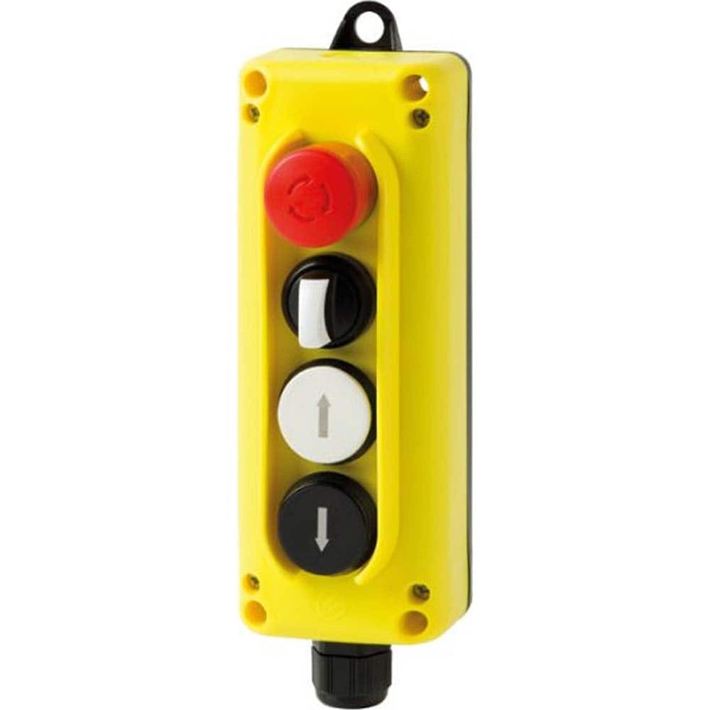 Automation Systems Interconnect - Pushbutton Switch Accessories; Switch Accessory Type: Pushbutton Operator; Emergency Stop ; For Use With: Hoists; Cranes ; Pushbutton Type: Flush ; Pushbutton Shape: Round ; Color: Yellow ; Operator Illumination: NonIllu - Exact Industrial Supply